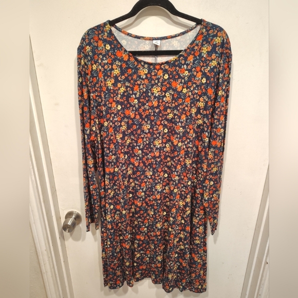 Old Navy Multicolor Ditsy Floral Long Sleeve Stretch Knit Swing Dress Sz XXL - Picture 1 of 7